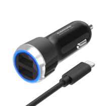 カーチャージャー　４．８Ａ　ライトニングケーブル付属　ＵＳＢ−Ａ×２ポート付き　リングＬＥＤ　Ｋ１３２Ｌモデル