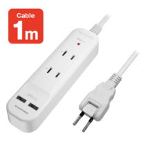 ＡＣタップ＆ＵＳＢ充電器　ケーブル１．０ｍ　コンセント×２　ＵＳＢ－Ａ×２　合計１４００Ｗ　雷ガード機能付き　ＳＫ８４Ｕ１０モデル