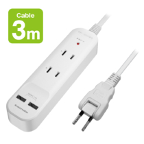 ＡＣタップ＆ＵＳＢ充電器　ケーブル３．０ｍ　コンセント×２　ＵＳＢ－Ａ×２　合計１４００Ｗ　雷ガード機能付き　ＳＫ８４Ｕ３０モデル