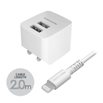 コンセントチャージャー　２．４Ａ　ライトニングケーブル付属　２．０ｍ　ＵＳＢ−Ａ×２ポート　Ａ６２ＵＬ２０モデル